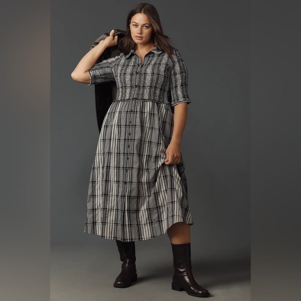 Maeve Smocked Midi Shirt Dress
